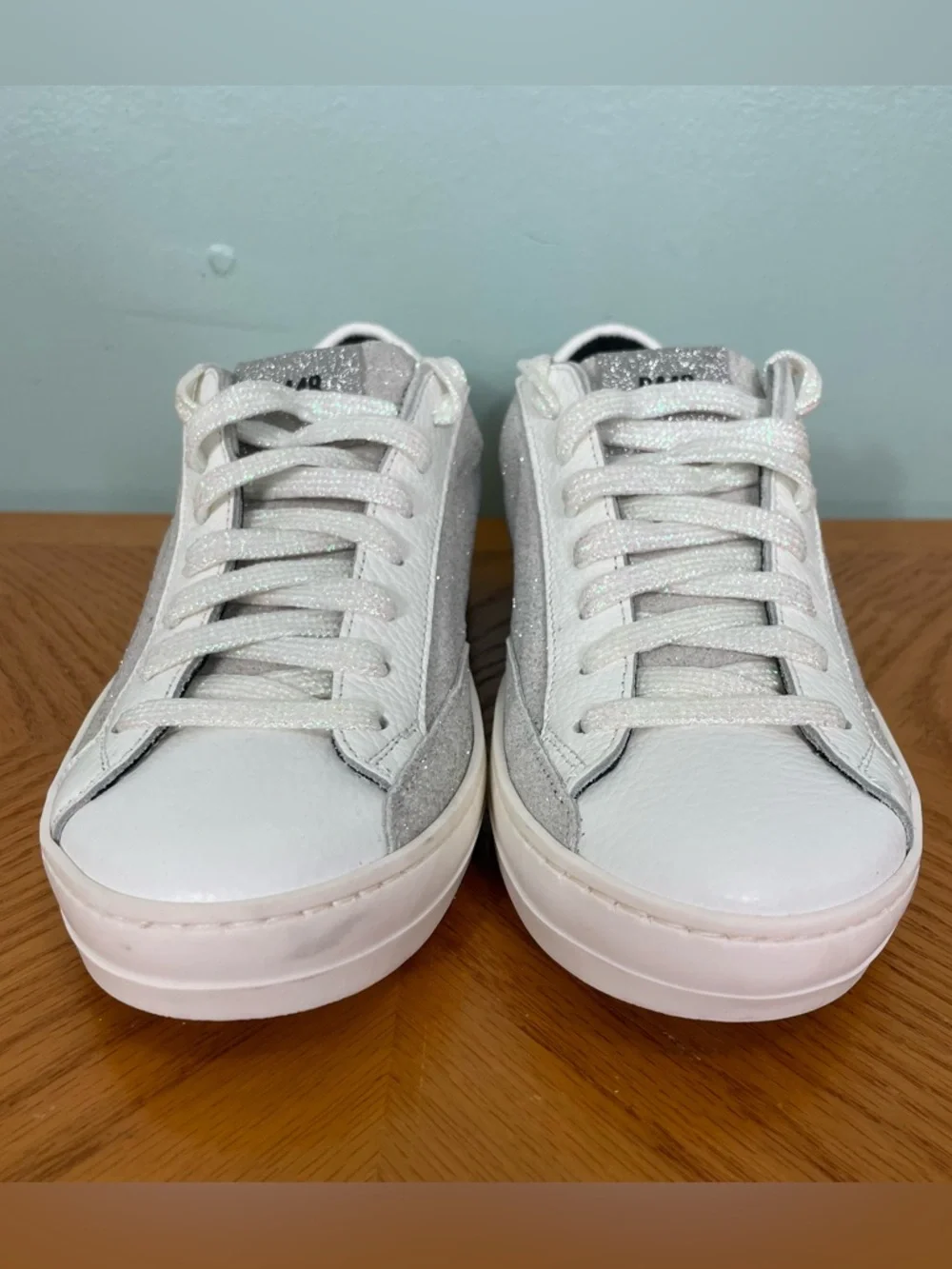 P448 John Softy Low Top Sneaker White Gray EU 37 US 6.5 Women Sparkle Glitter